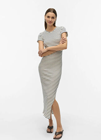 Vero Moda Bisiklet Yaka Beyaz Uzun Kadın Elbise VMSEA SS 7/8 DRESS JRS