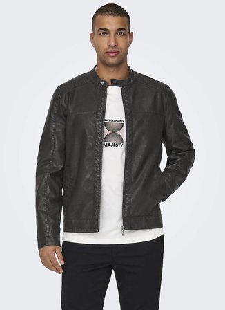 Only & Sons Normal Siyah Erkek Ceket ONSMIKE PU RACER JACKET OTW NOOS
