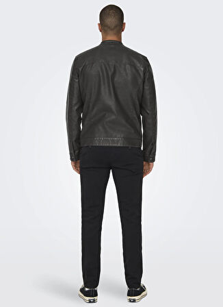 Only & Sons Normal Siyah Erkek Ceket ONSMIKE PU RACER JACKET OTW NOOS
