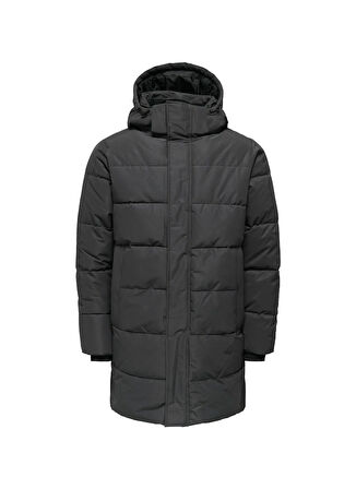 Only & Sons Antrasit Erkek Mont ONSCARL LIFE LONG QUILTED COAT OTW