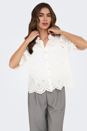 Only Onlvalais % 100 Pamuk Regular Fit Klasik Yaka Ajurlu Gömlek Bayan GÖMLEK 15351106 EKRU