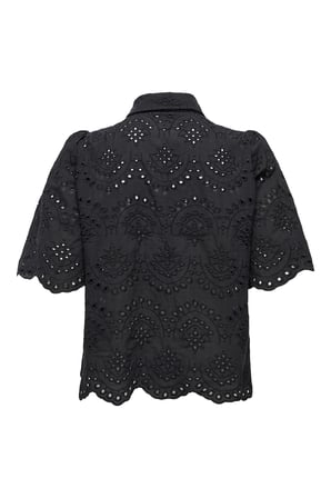 Only Onlvalais % 100 Pamuk Regular Fit Klasik Yaka Ajurlu Gömlek Bayan GÖMLEK 15351106 SİYAH
