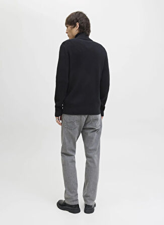 Jack & Jones Yüksek Yaka A-Form Fit Siyah Erkek Kazak 12279409_JJEPERFECT KNIT ZIP CARDIG