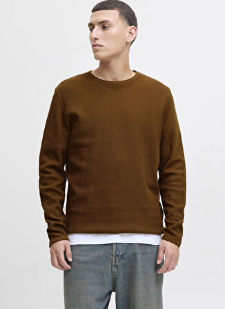 Jack & Jones Bisiklet Yaka Normal Kahve Erkek Kazak 12258407_JJECOOPER KNIT CREW NECK N