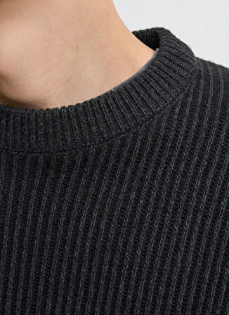 Jack & Jones Bisiklet Yaka Normal Siyah Erkek Kazak 12278816_JJEDOVER KNIT CREW NECK SN