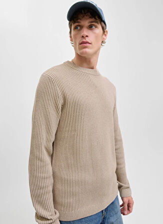 Jack & Jones Bisiklet Yaka Normal Bej Erkek Kazak 12278816_JJEDOVER KNIT CREW NECK SN