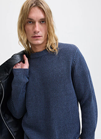 Jack & Jones Bisiklet Yaka Normal Lacivert Erkek Kazak 12278816_JJEDOVER KNIT CREW NECK SN