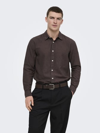 ONSCAIDEN LIFE LS SOLID LINEN BLEND NOOS Erkek Kahverengi Gömlek - 22012321