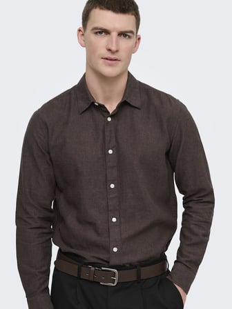 ONSCAIDEN LIFE LS SOLID LINEN BLEND NOOS Erkek Kahverengi Gömlek - 22012321