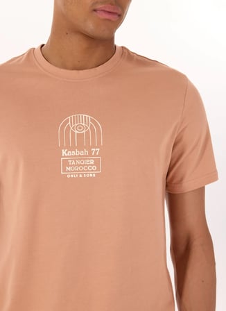 Only & Sons O Yaka Baskılı Somon Erkek T-Shirt ONSMETIN REG SS TEE