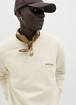 Jack & Jones Bisiklet Yaka Krem Erkek Sweatshırt 12279531_JJEDOVER PRINT SWEAT CREW