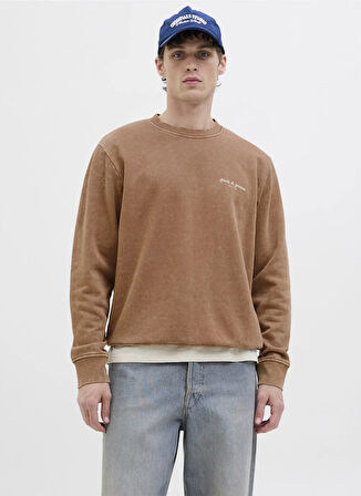 Jack & Jones Bisiklet Yaka Kahve Erkek Sweatshırt 12279531_JJEDOVER PRINT SWEAT CREW