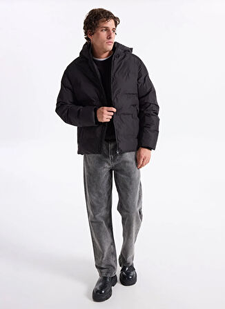 Jack & Jones Siyah Erkek Mont 12278749_JJESOHO PUFFER HOOD SN