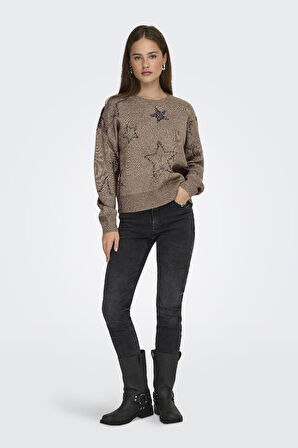 ONLY Rosie LS O-Neck Glitter Kadın Triko Kazak – Işıltılı Bisiklet Yaka 