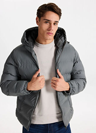 Jack & Jones Gri Erkek Mont 12279239_JJELEMENTS PU PUFFER SN