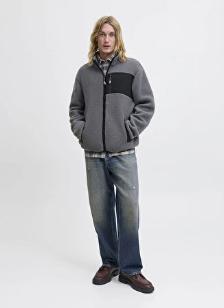 Jack & Jones Gri Erkek Mont 12279290_JJTHATCHER FLEECE JACKET