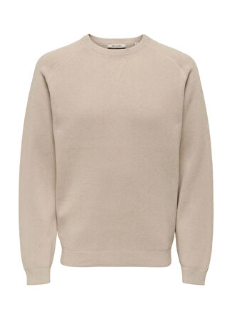 Only & Sons O Yaka Normal Düz Ekru Erkek Kazak ONSPIN REG 12 CREW KNIT