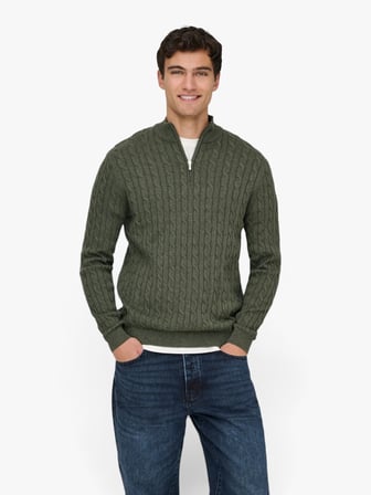 ONSLOUI REG 12 CABEL HALF ZIP KNIT NOOS Erkek Gri Kazak - 22033763