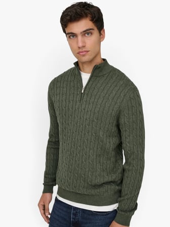 ONSLOUI REG 12 CABEL HALF ZIP KNIT NOOS Erkek Gri Kazak - 22033763