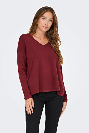 Only Kadın Onlamalıo Oversize V Yaka Örme Kazak 15340735 Bordo