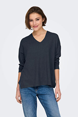 Only Kadın Onlamalıo Oversize V Yaka Örme Kazak 15340735 Lacivert