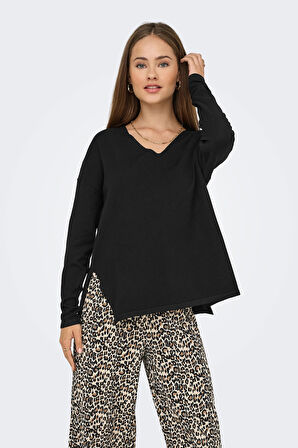 Only Kadın Onlamalıo Oversize V Yaka Örme Kazak 15340735 Siyah