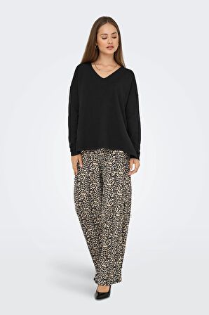 Only Kadın Onlamalıo Oversize V Yaka Örme Kazak 15340735 Siyah