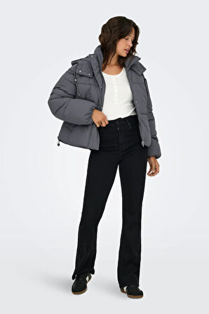 Only Kadın Kapüşonlu Çift Cepli Şişme Mont 15322013 Gri