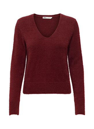 Only V Yaka Normal Düz Bordo Kazak Kadın ONLELLA PIUMO LS V-NECK KNT
