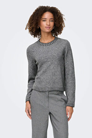 Only Kadın Onlfına Bisiklet Yaka Yünlü Örme Kazak 15350496 Gri