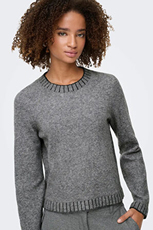 Only Kadın Onlfına Bisiklet Yaka Yünlü Örme Kazak 15350496 Gri