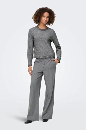 Only Kadın Onlfına Bisiklet Yaka Yünlü Örme Kazak 15350496 Gri