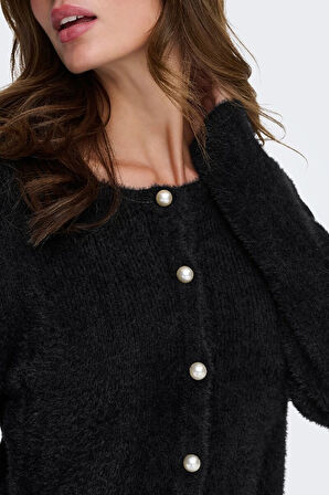 Only Kadın Onlpetra İnci Düğmeli Bisiklet Yaka Örgü Hırka 15350655 Siyah