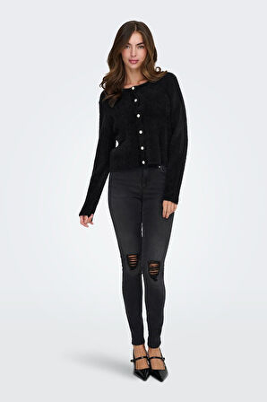 Only Kadın Onlpetra İnci Düğmeli Bisiklet Yaka Örgü Hırka 15350655 Siyah