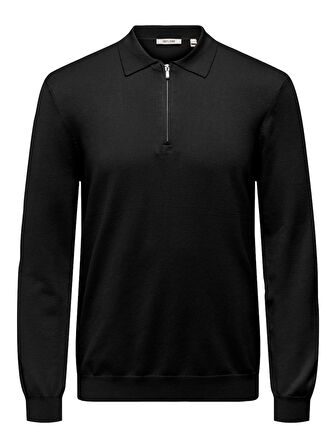 ONSWYLER LIFE REG 14 HALF ZIP POLO KNIT Erkek Black Kazak - 22034225