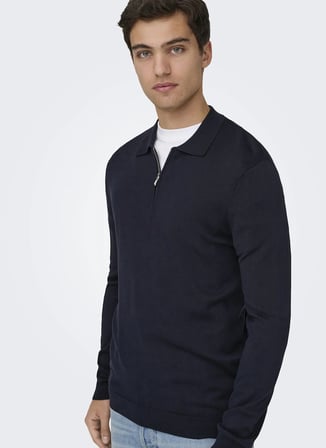 Only & Sons Lacivert Erkek Kazak 22034225 ONSWYLER HALF ZIP POLO KNT
