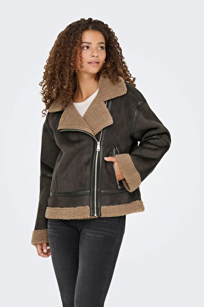 Only Kadın Onlkendra Yakası ve İçi Kürklü Süet Mont 15348991 Kahverengi