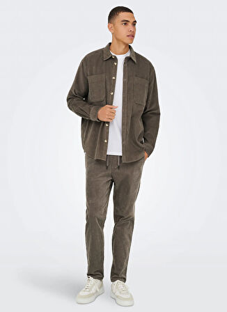Only & Sons Rahat Açık Kahve Jakarlı Erkek Gömlek ONSALP RLX 2PKT WASHD CORD LS SHIRT