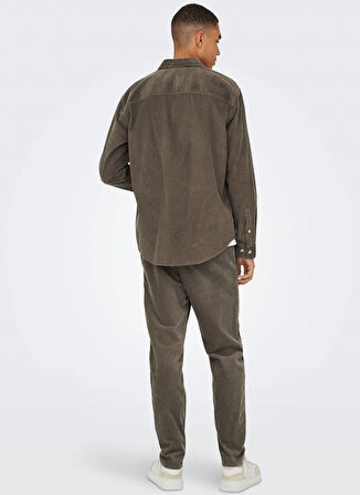 Only & Sons Rahat Açık Kahve Jakarlı Erkek Gömlek ONSALP RLX 2PKT WASHD CORD LS SHIRT
