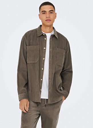 Only & Sons Rahat Açık Kahve Jakarlı Erkek Gömlek ONSALP RLX 2PKT WASHD CORD LS SHIRT