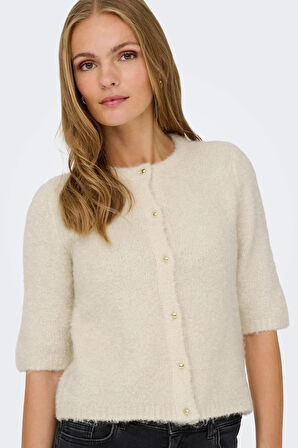 Only Kadın Onlcılle Kısa Kollu Yünlü Örme Hırka 15350782 Krem