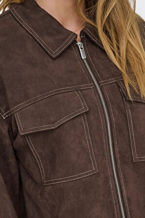 Only Kadın Onlstına Çift Cepli Fermuarlı Süet Ceket 15351260 Kahverengi