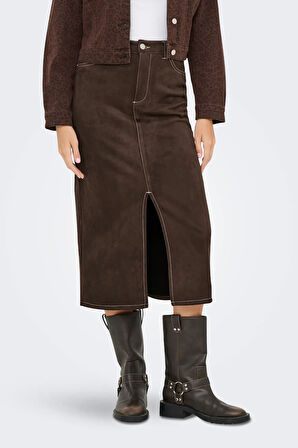 Only Kadın Onlstına Önden Yırtmaçlı Midi Süet Etek 15351259 Kahverengi