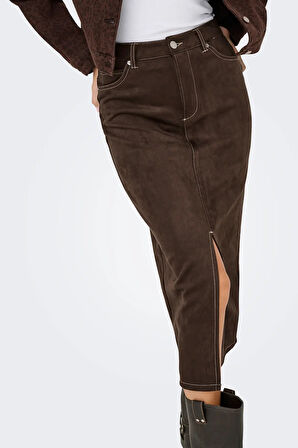 Only Kadın Onlstına Önden Yırtmaçlı Midi Süet Etek 15351259 Kahverengi