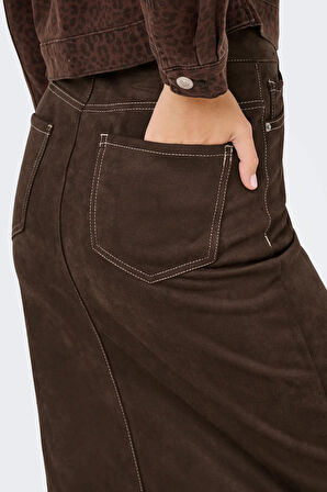 Only Kadın Onlstına Önden Yırtmaçlı Midi Süet Etek 15351259 Kahverengi