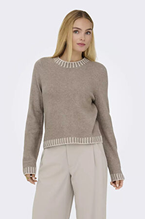 Only Kadın Onlfına Bisiklet Yaka Yünlü Örme Kazak 15350496 Vizon