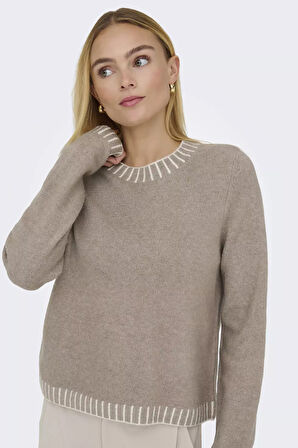 Only Kadın Onlfına Bisiklet Yaka Yünlü Örme Kazak 15350496 Vizon