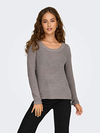 Only Kadın Yuvarlak Yaka Regular Fit Gri Örgü Kazak - 15113356