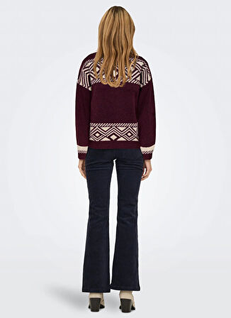 Only O Yaka Rahat Desenli Bordo Kadın Kazak ONLVICTORIA L/S PULLOVER KNT NOOS