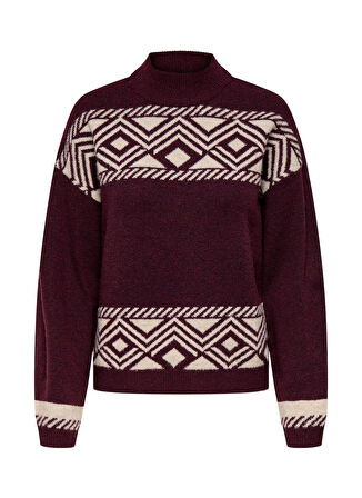 Only O Yaka Rahat Desenli Bordo Kadın Kazak ONLVICTORIA L/S PULLOVER KNT NOOS